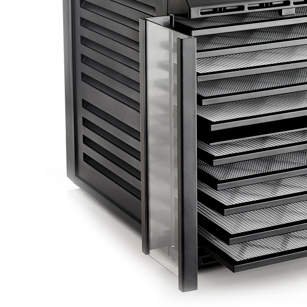 The Excalibur Model RES10 ten-tray Food Dehydrator, has a clear, double  door opening that lets you view progress without interrupting the drying  process. The ten trays provide a total of 9.3 sq